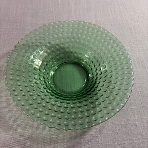 Vintage Green Hobnail Glass Serving Bowl Scalloped Edge Berry Dish 6 Inch